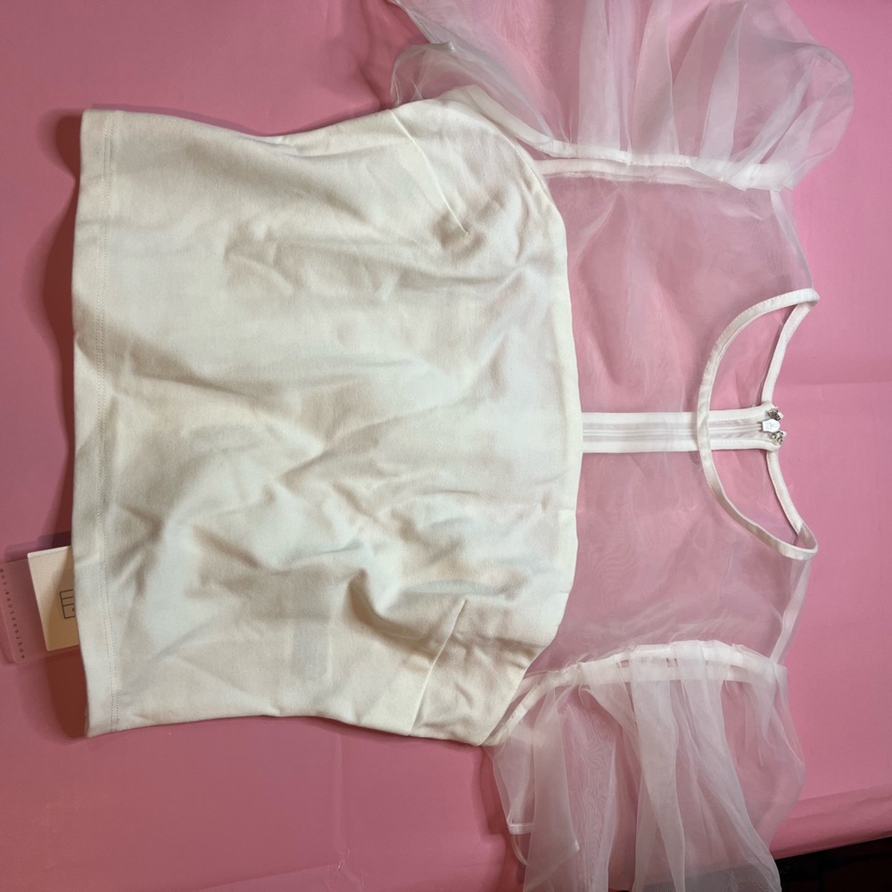 White Sheer Puff Sleeve Top